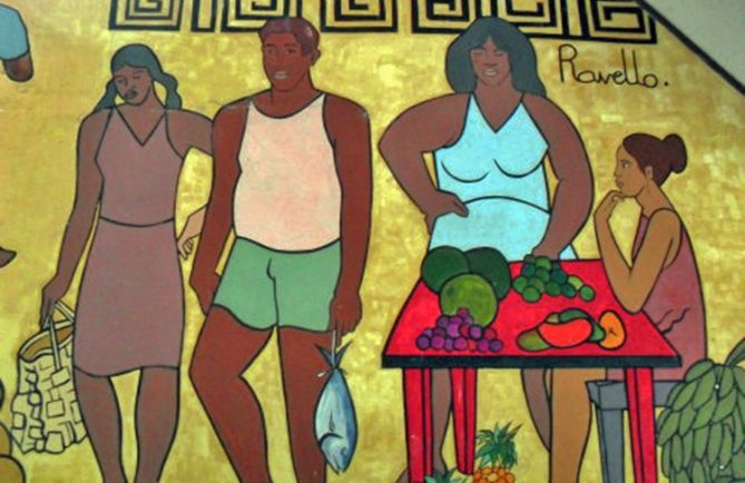 Fresque de Ravello au marché de Paopao à Moorea.