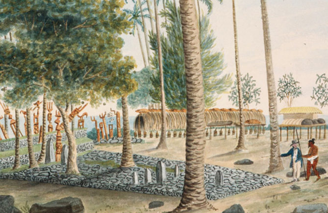 Marae de Pare, aquarelle de George Tobin, 1792.jpg