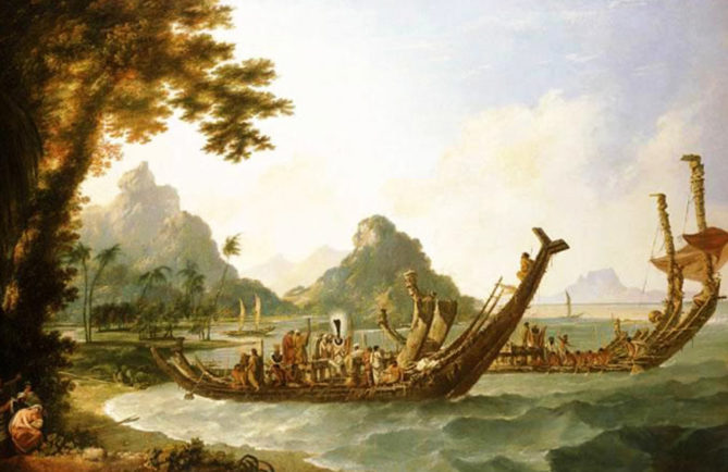 William Hodges, 1777, The War-boats of the Island of Otaheite,