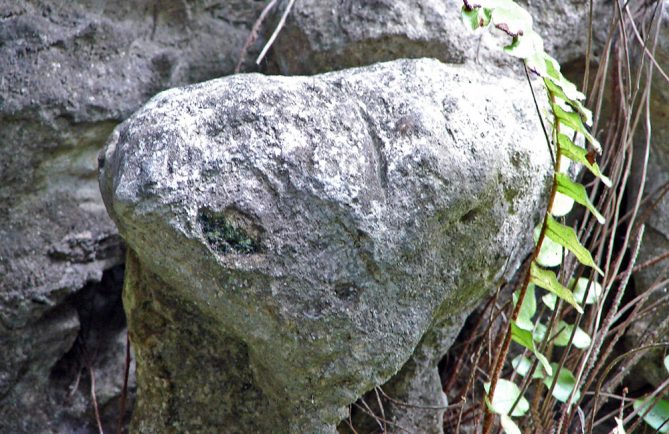 Rocher de l' extraterrestre E.T de la grotte Ae'o à Rututu. © Tahiti Heritage