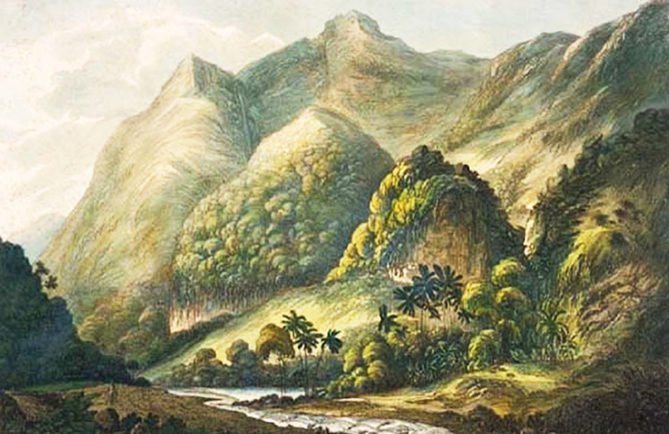 John Webber. A View in Matavai, Otaheite 1777. Vallée de la Tuauru, Mahina.