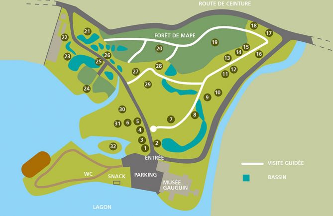 Plan du parcours du jardin botanique de Papeari, Tahiti