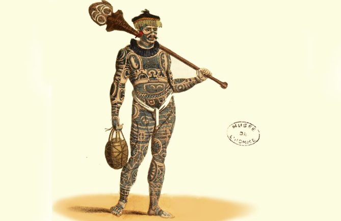 Marquisien entièrement tatoué. Estampes de jules Verreaux. Musée de l'homme