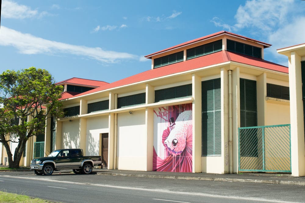 Street Art, Pink Fish par Kalouf, à Raiatea