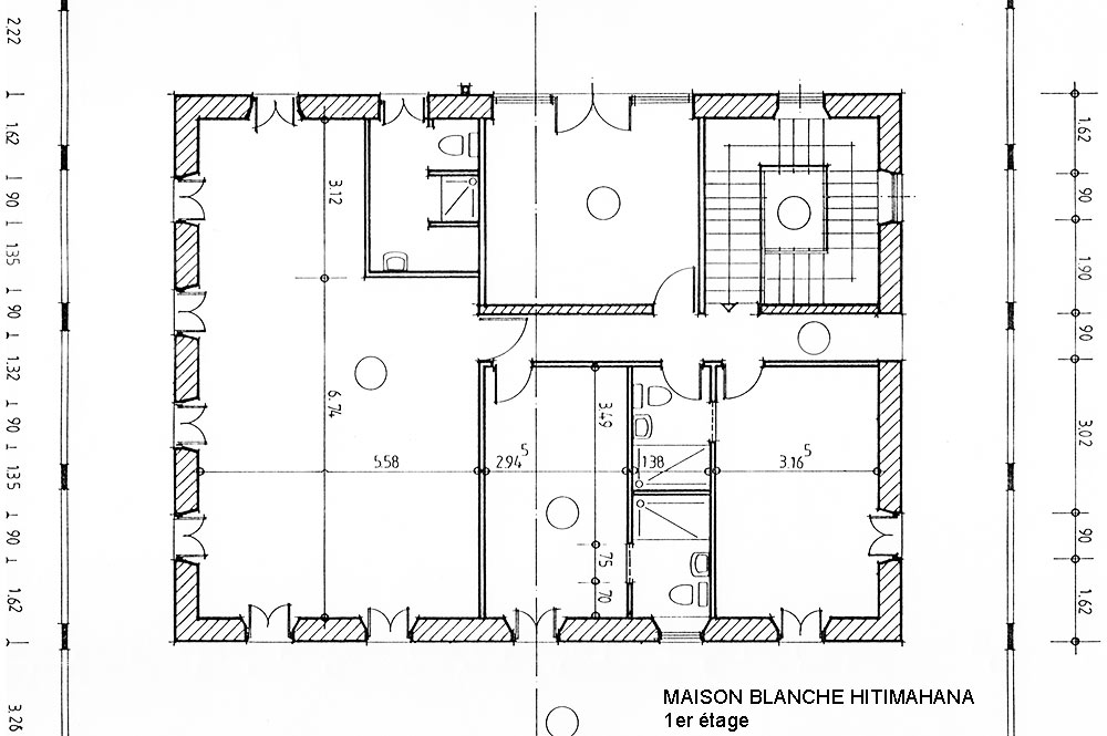 Maison blanche de Hitimahana, Plan de l'étage. Coll. Tahiti Heritage